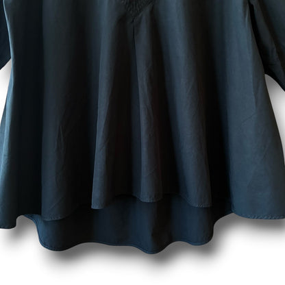 One-of-a-Kind Black Dyed Pullover Blouse | Japanese Reworked Flared Silhouette Top | zivun
