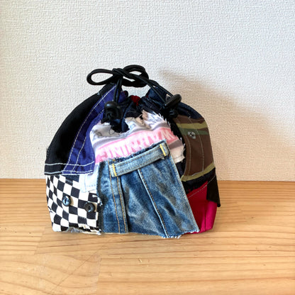 再構築 入学入園バッグ5点セット｜古着リメイク レッスンバッグ・シューズケース・お着替え袋・お弁当袋・コップ袋【一点物】