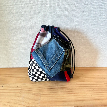 再構築 入学入園バッグ5点セット｜古着リメイク レッスンバッグ・シューズケース・お着替え袋・お弁当袋・コップ袋【一点物】