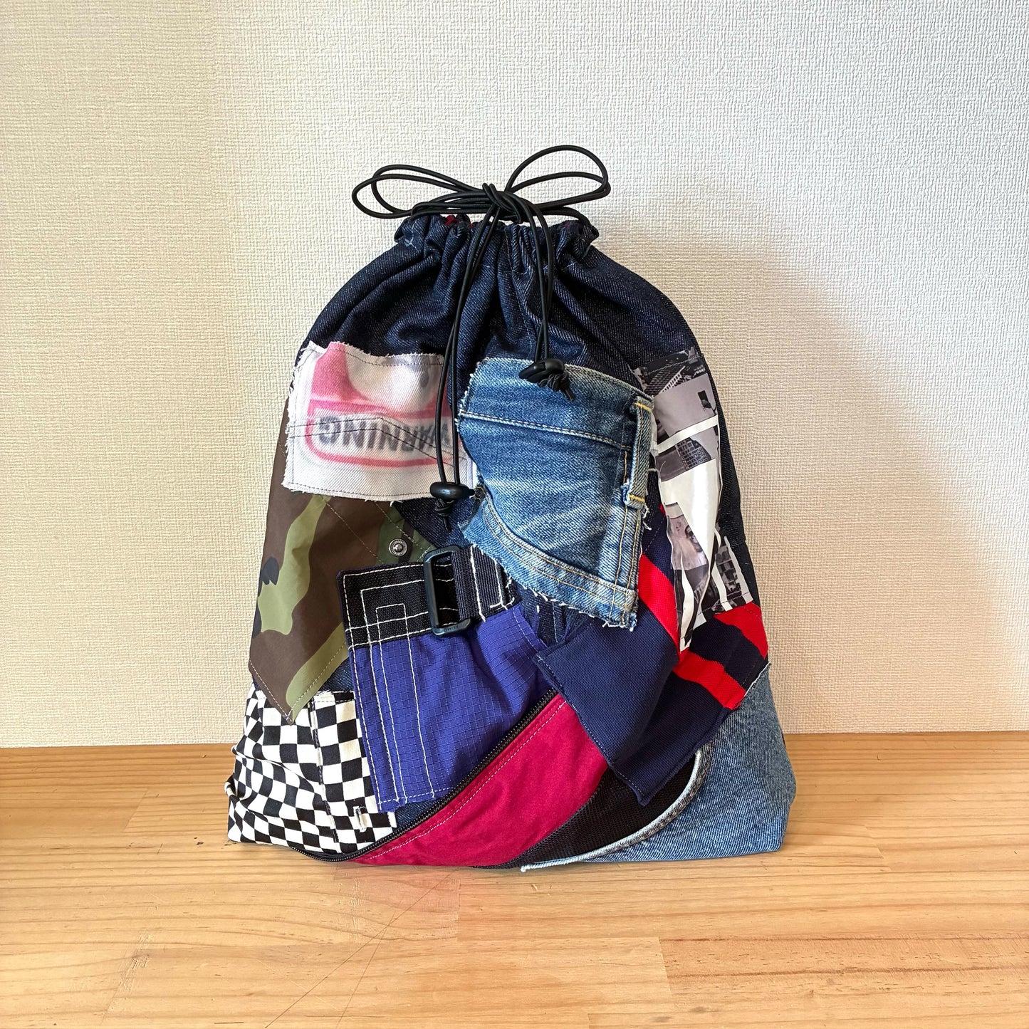 再構築 入学入園バッグ5点セット｜古着リメイク レッスンバッグ・シューズケース・お着替え袋・お弁当袋・コップ袋【一点物】