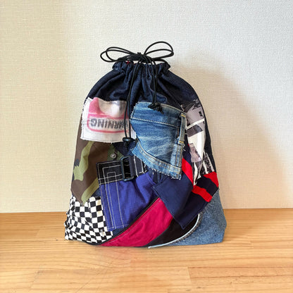 再構築 入学入園バッグ5点セット｜古着リメイク レッスンバッグ・シューズケース・お着替え袋・お弁当袋・コップ袋【一点物】