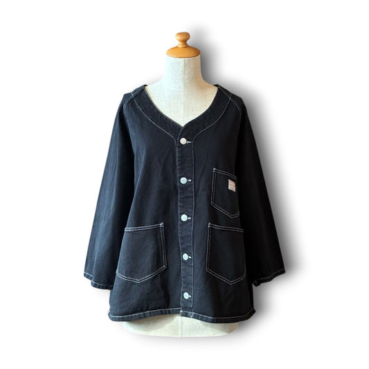One-of-a-Kind Black Dyed Collarless Denim Jacket | Japanese Reworked Jacket | zivun