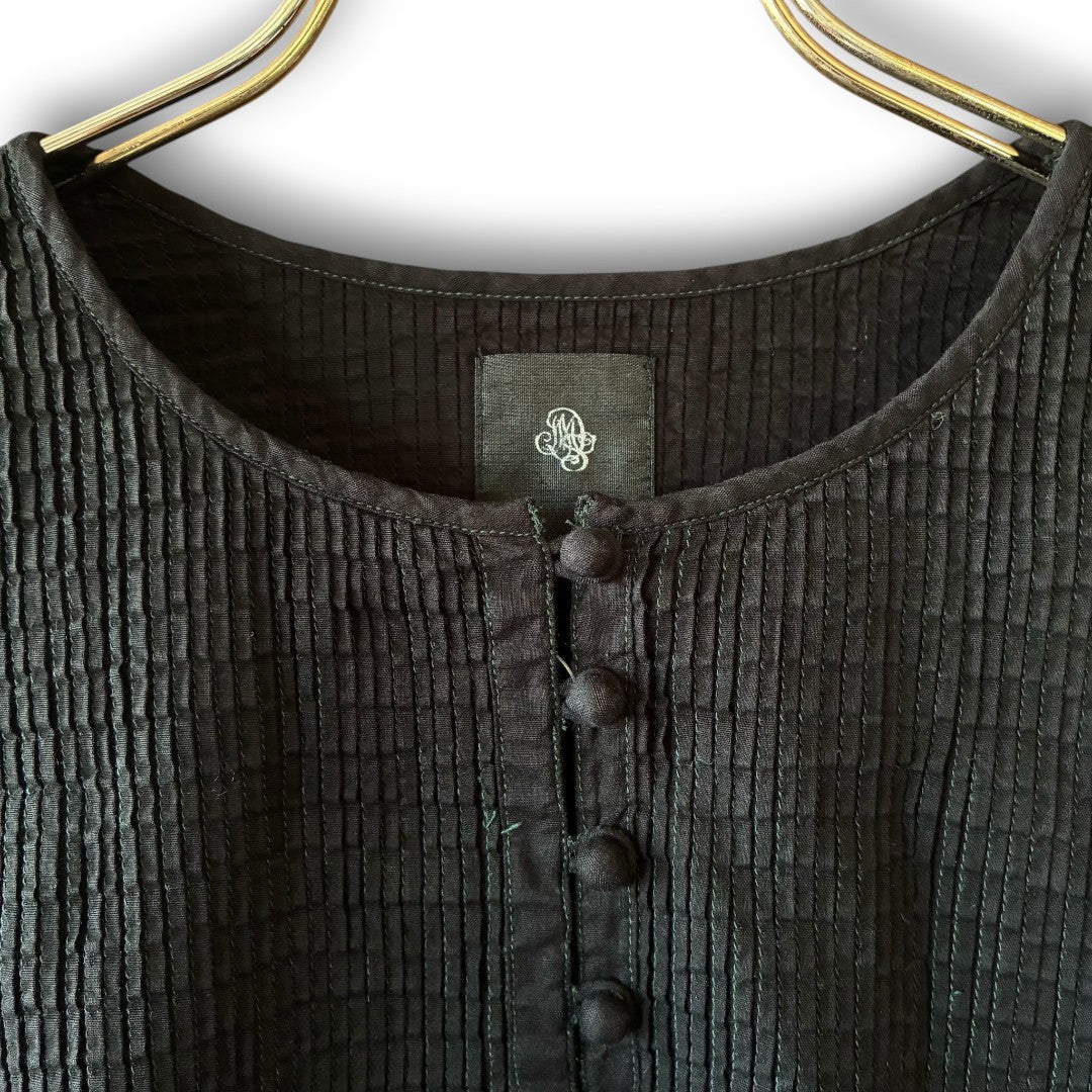 One-of-a-Kind Black Dyed Pintuck Pullover Blouse | Japanese Reworked Vintage Garment | zivun