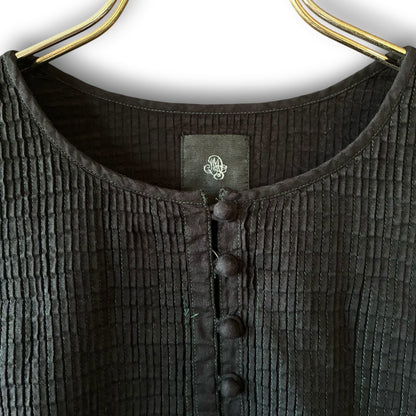 One-of-a-Kind Black Dyed Pintuck Pullover Blouse | Japanese Reworked Vintage Garment | zivun