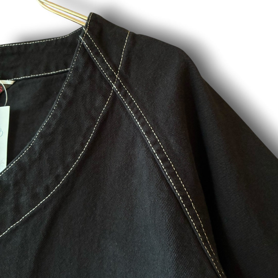 One-of-a-Kind Black Dyed Collarless Denim Jacket | Japanese Reworked Jacket | zivun