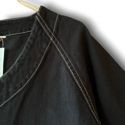 One-of-a-Kind Black Dyed Collarless Denim Jacket | Japanese Reworked Jacket | zivun