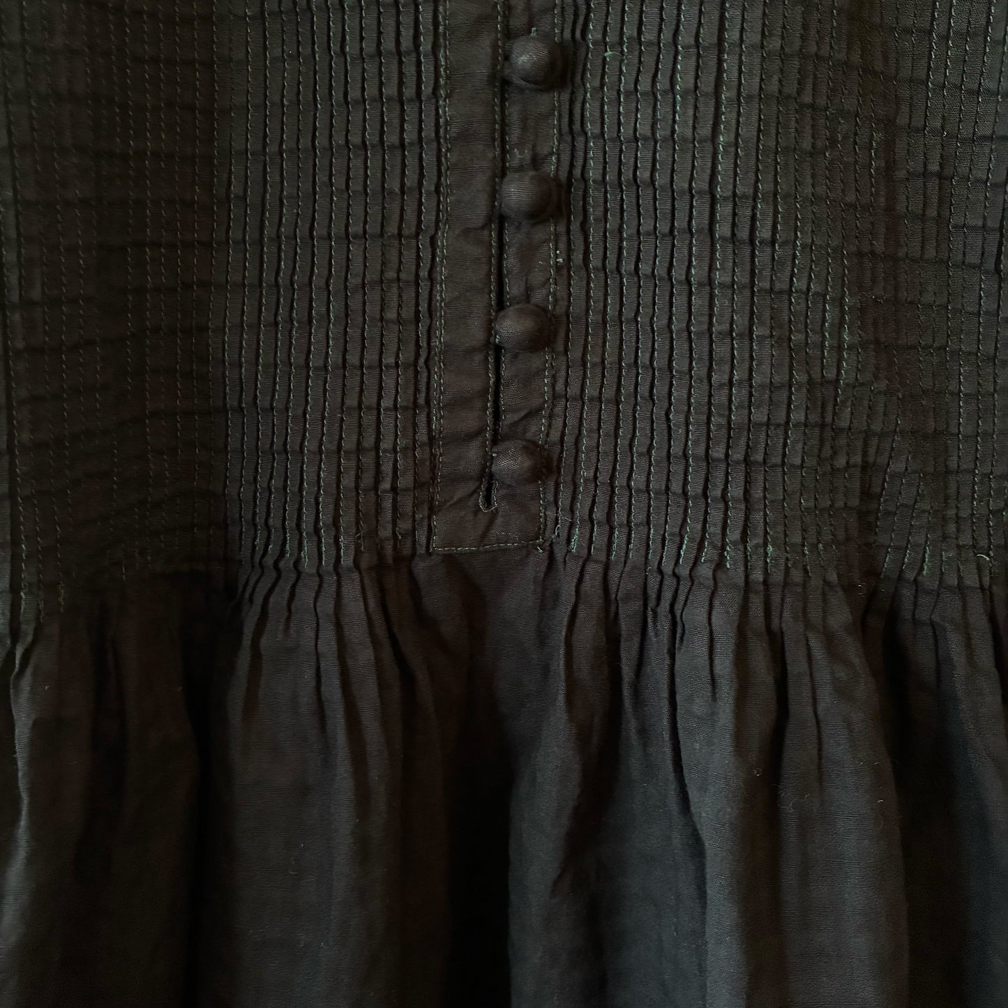 One-of-a-Kind Black Dyed Pintuck Pullover Blouse | Japanese Reworked Vintage Garment | zivun