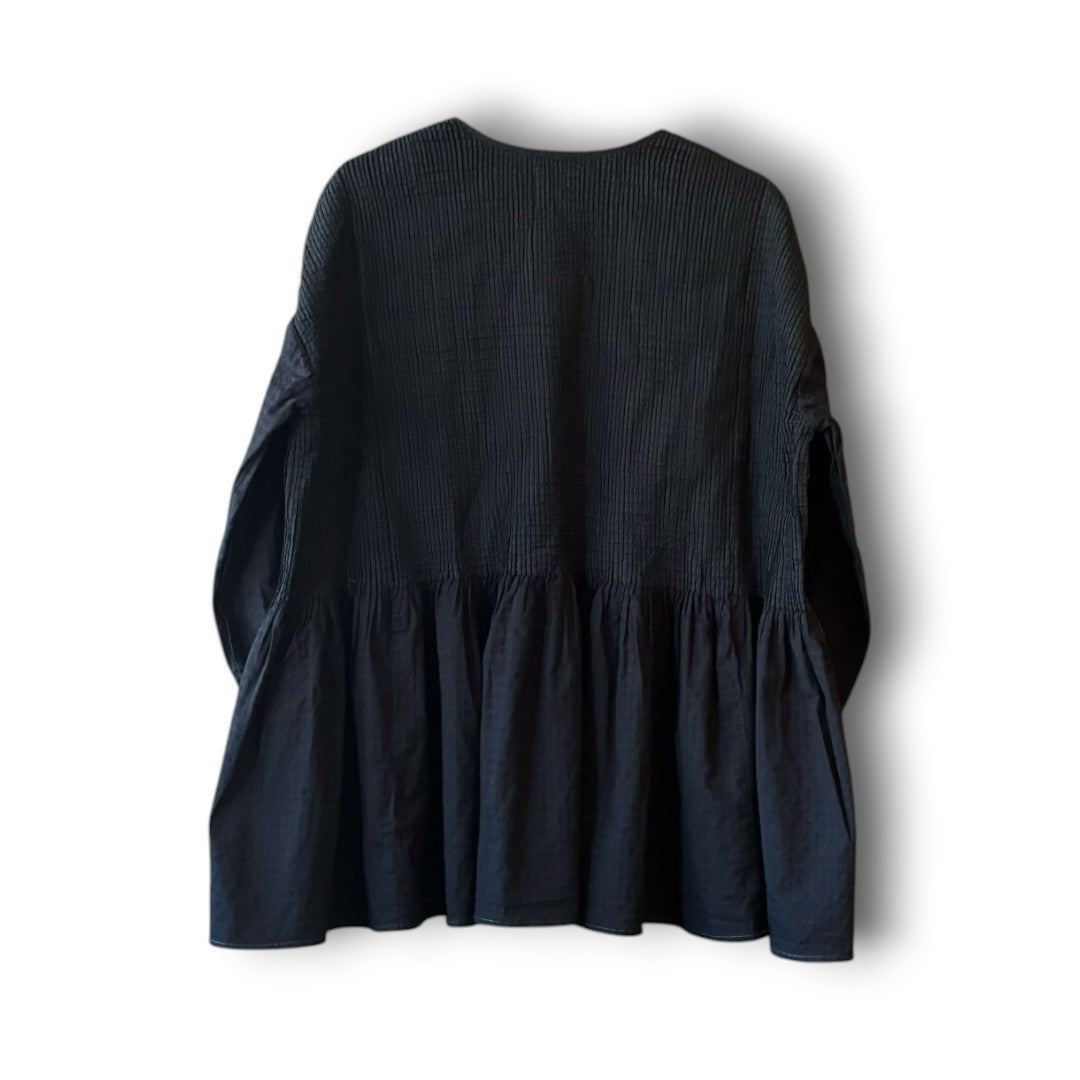 One-of-a-Kind Black Dyed Pintuck Pullover Blouse | Japanese Reworked Vintage Garment | zivun
