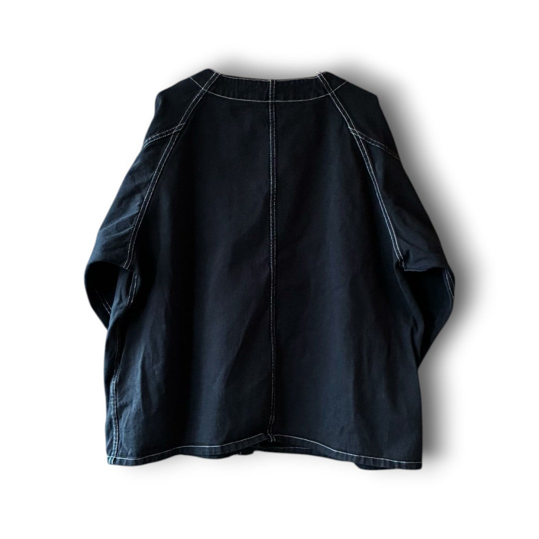 One-of-a-Kind Black Dyed Collarless Denim Jacket | Japanese Reworked Jacket | zivun
