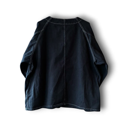 One-of-a-Kind Black Dyed Collarless Denim Jacket | Japanese Reworked Jacket | zivun