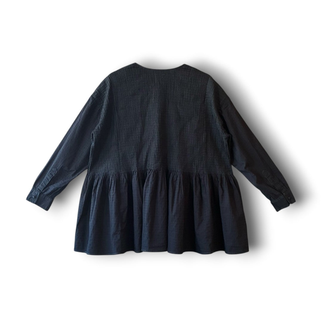 One-of-a-Kind Black Dyed Pintuck Pullover Blouse | Japanese Reworked Vintage Garment | zivun