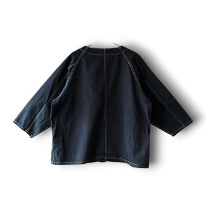 One-of-a-Kind Black Dyed Collarless Denim Jacket | Japanese Reworked Jacket | zivun