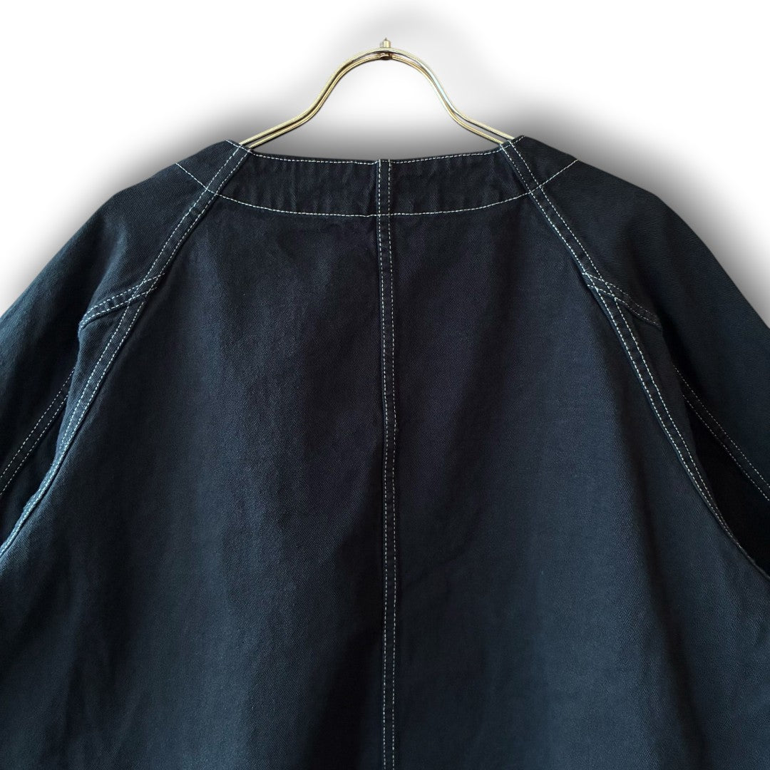One-of-a-Kind Black Dyed Collarless Denim Jacket | Japanese Reworked Jacket | zivun