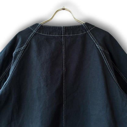 One-of-a-Kind Black Dyed Collarless Denim Jacket | Japanese Reworked Jacket | zivun