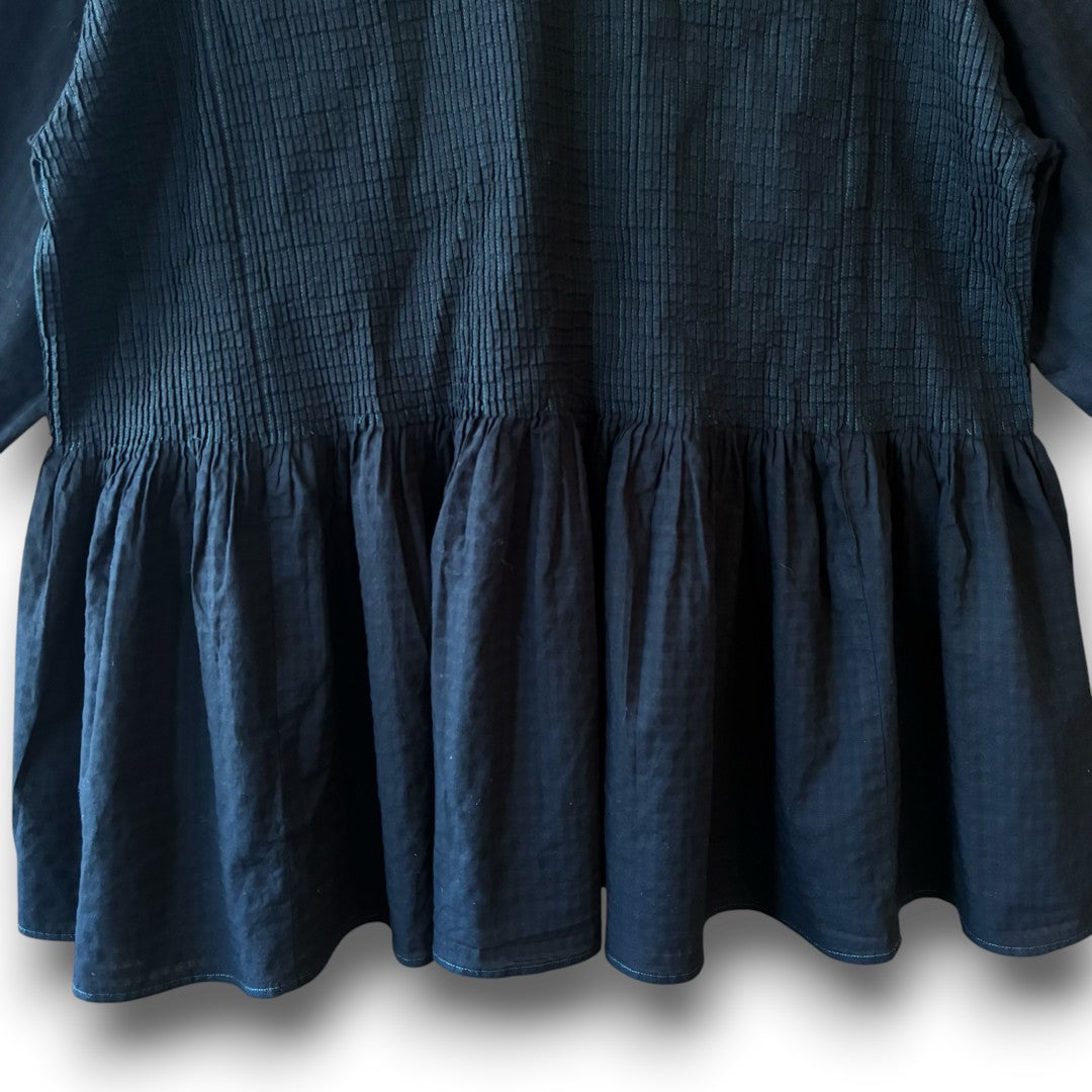 One-of-a-Kind Black Dyed Pintuck Pullover Blouse | Japanese Reworked Vintage Garment | zivun