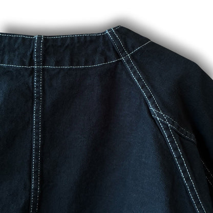 One-of-a-Kind Black Dyed Collarless Denim Jacket | Japanese Reworked Jacket | zivun