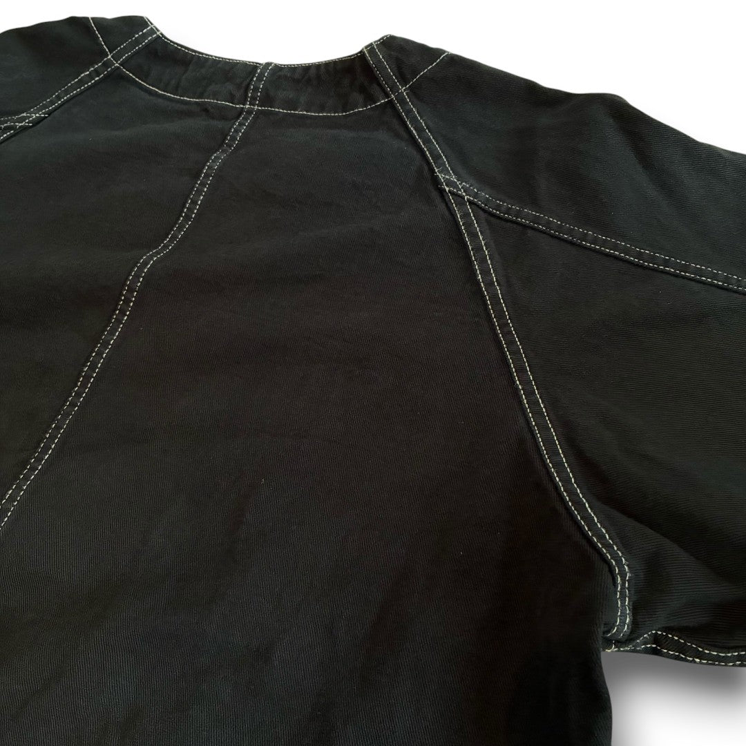 One-of-a-Kind Black Dyed Collarless Denim Jacket | Japanese Reworked Jacket | zivun