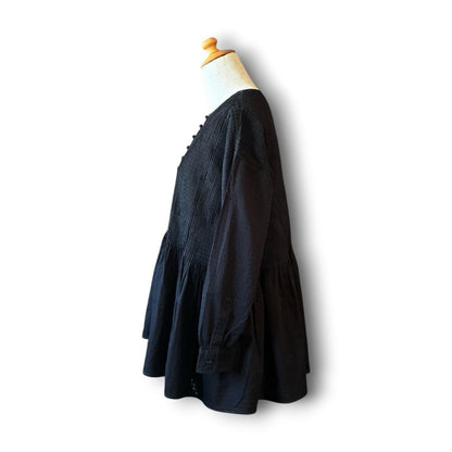One-of-a-Kind Black Dyed Pintuck Pullover Blouse | Japanese Reworked Vintage Garment | zivun
