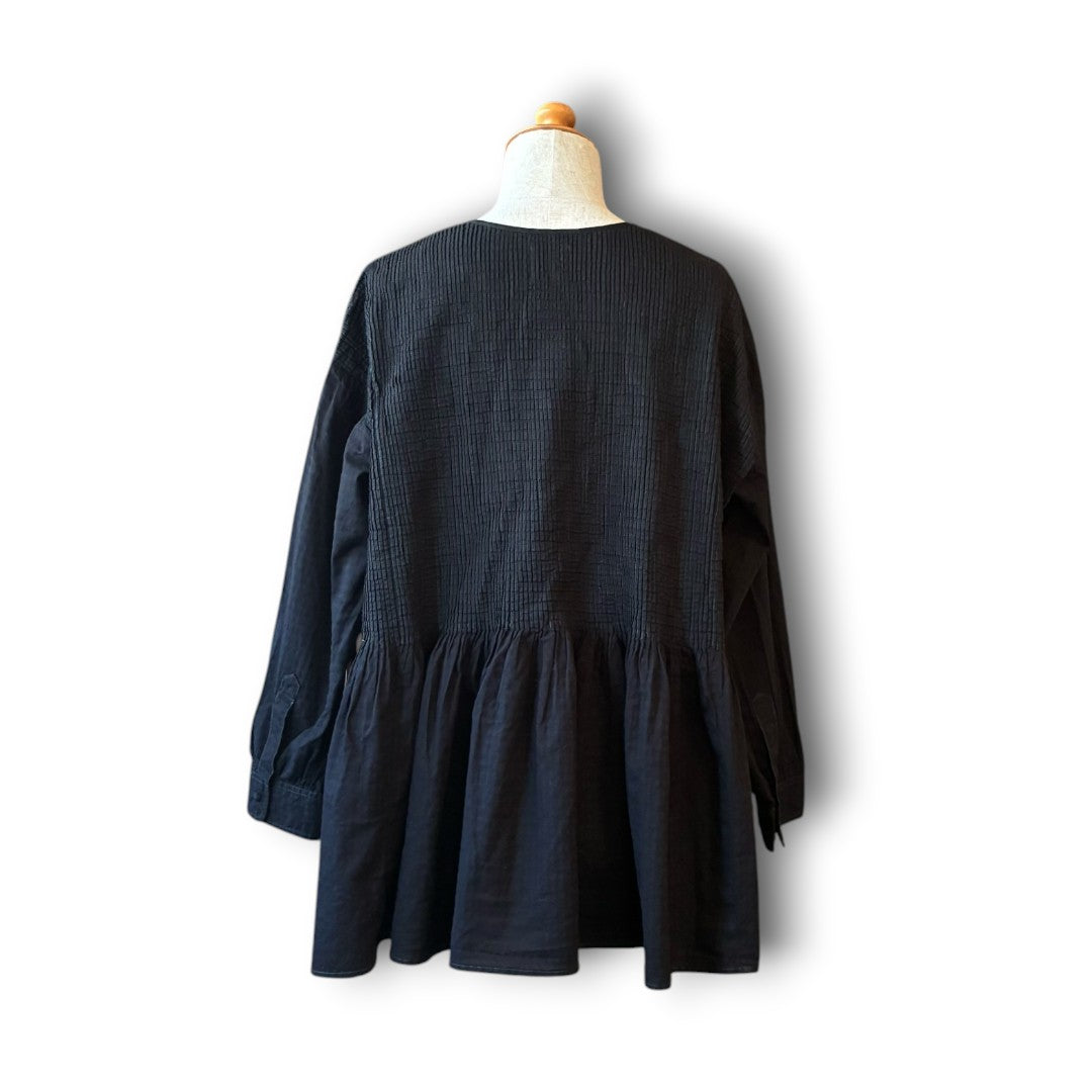 One-of-a-Kind Black Dyed Pintuck Pullover Blouse | Japanese Reworked Vintage Garment | zivun
