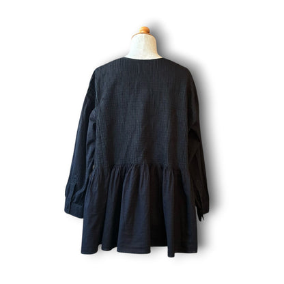 One-of-a-Kind Black Dyed Pintuck Pullover Blouse | Japanese Reworked Vintage Garment | zivun