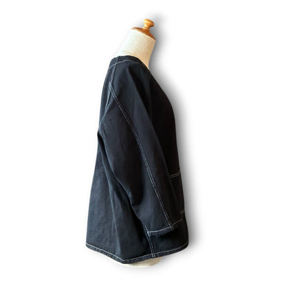 One-of-a-Kind Black Dyed Collarless Denim Jacket | Japanese Reworked Jacket | zivun