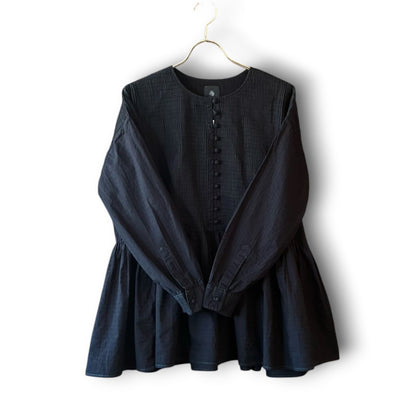 One-of-a-Kind Black Dyed Pintuck Pullover Blouse | Japanese Reworked Vintage Garment | zivun