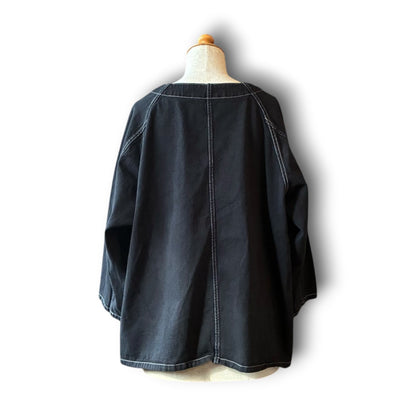 One-of-a-Kind Black Dyed Collarless Denim Jacket | Japanese Reworked Jacket | zivun