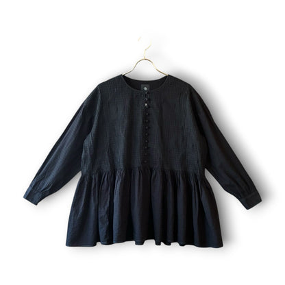 One-of-a-Kind Black Dyed Pintuck Pullover Blouse | Japanese Reworked Vintage Garment | zivun