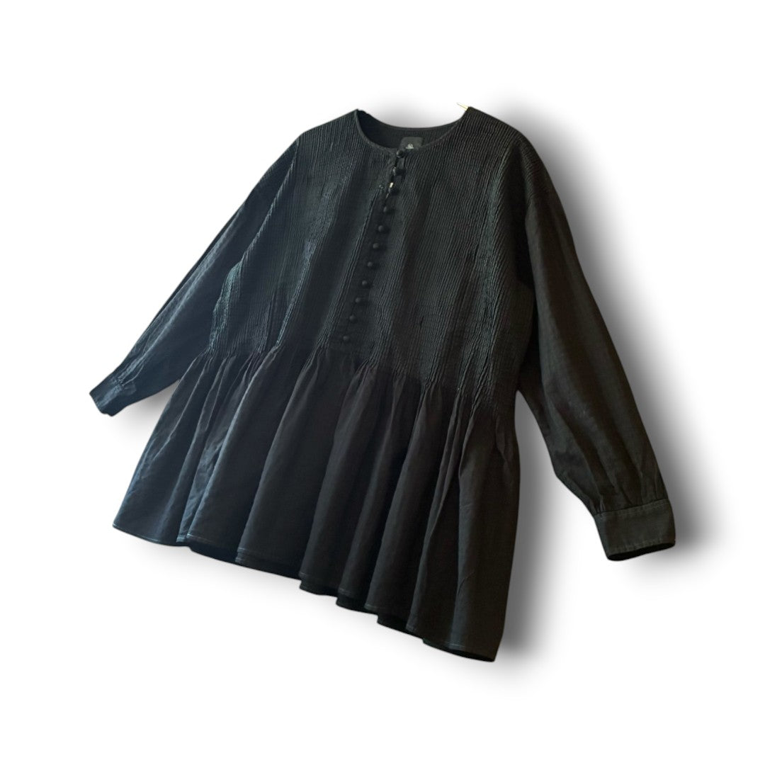 One-of-a-Kind Black Dyed Pintuck Pullover Blouse | Japanese Reworked Vintage Garment | zivun