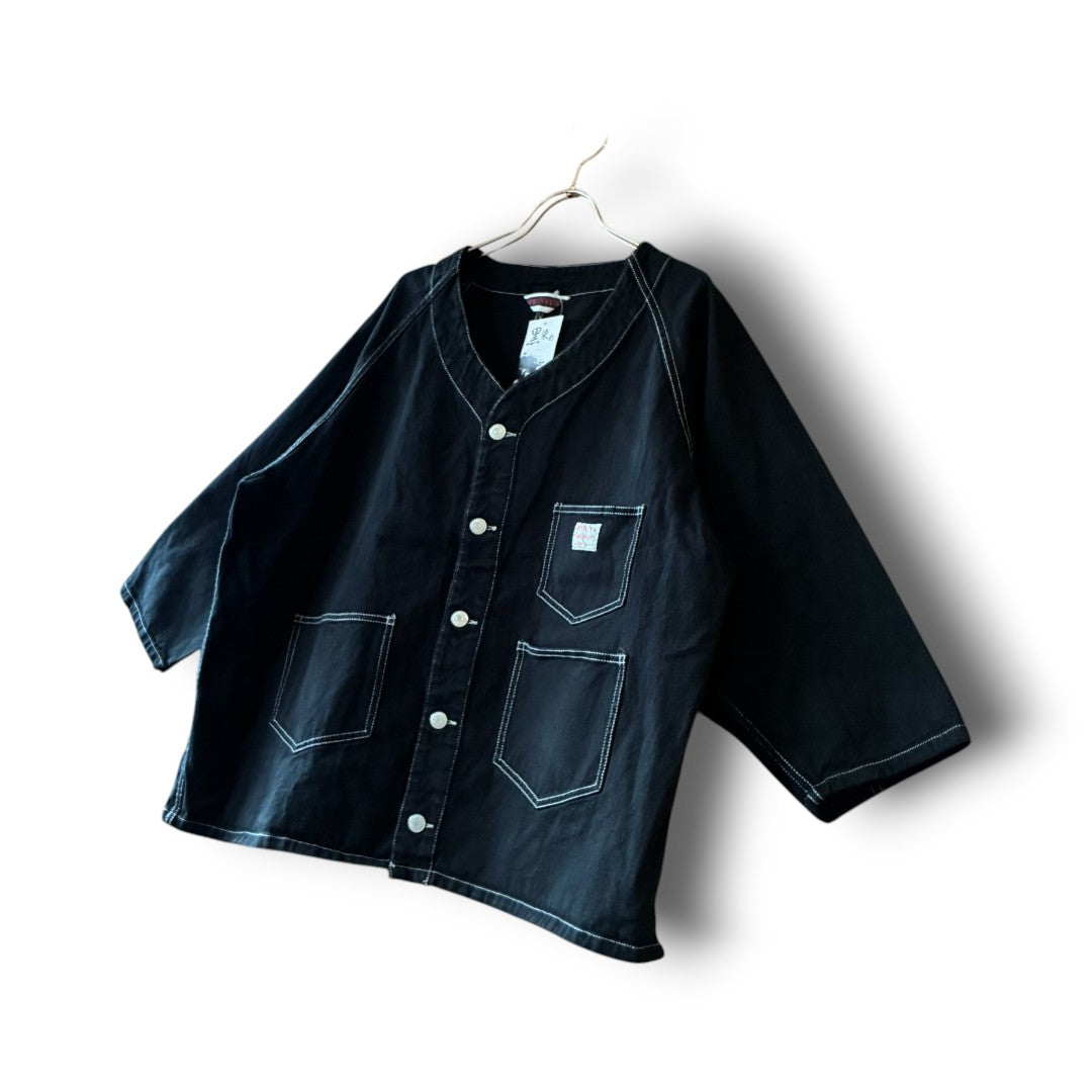 One-of-a-Kind Black Dyed Collarless Denim Jacket | Japanese Reworked Jacket | zivun