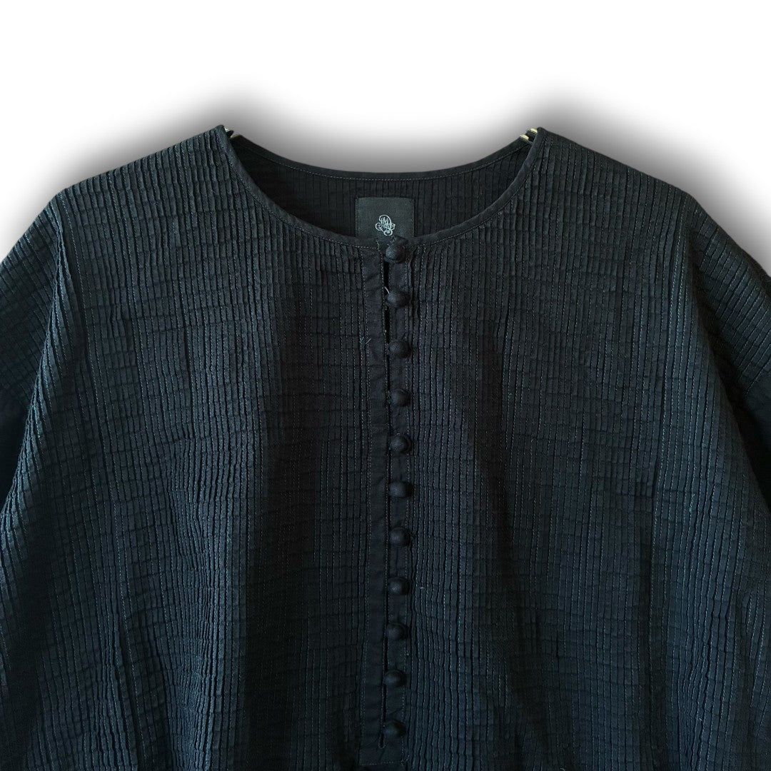 One-of-a-Kind Black Dyed Pintuck Pullover Blouse | Japanese Reworked Vintage Garment | zivun