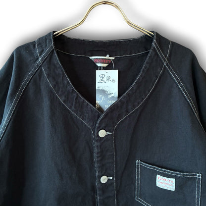 One-of-a-Kind Black Dyed Collarless Denim Jacket | Japanese Reworked Jacket | zivun