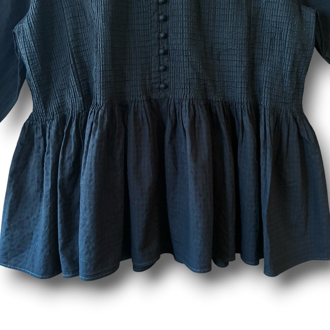 One-of-a-Kind Black Dyed Pintuck Pullover Blouse | Japanese Reworked Vintage Garment | zivun