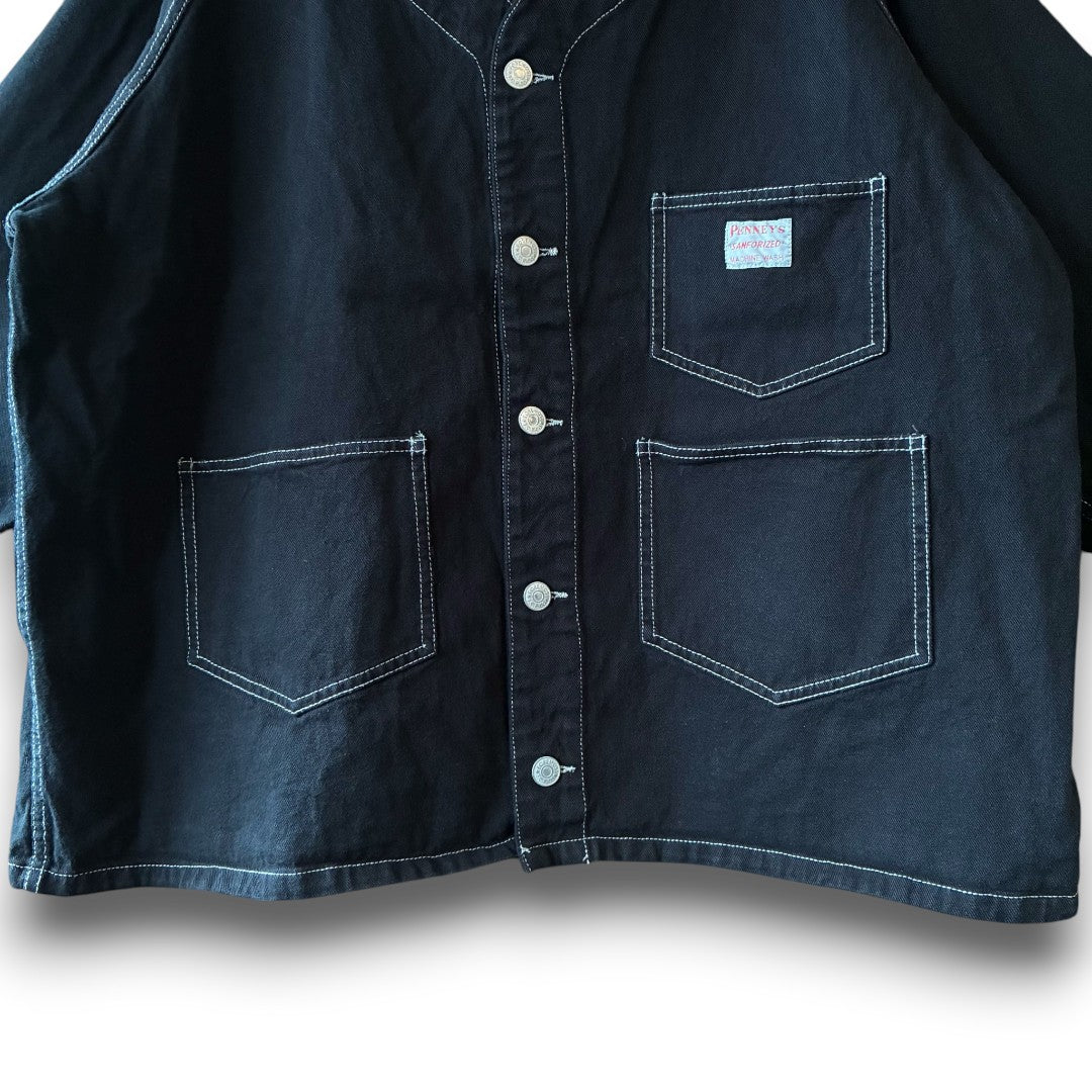 One-of-a-Kind Black Dyed Collarless Denim Jacket | Japanese Reworked Jacket | zivun