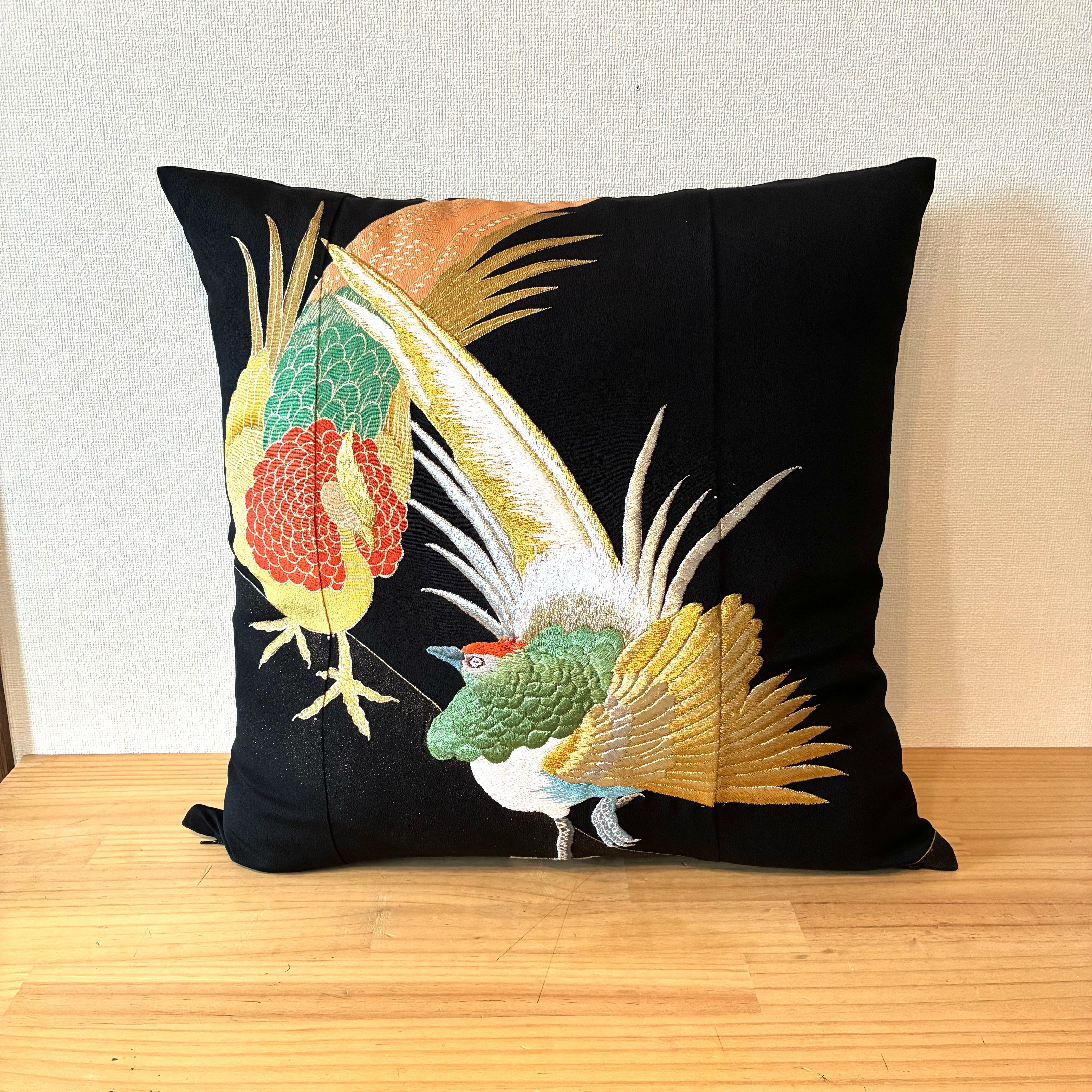 zivun Black Kimono Cushion Cover Phoenix Embroidery Luxury Decor