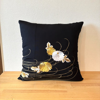 zivun Remade Kurotomesode Cushion Cover | Phoenix Embroidery Japanese Pattern Luxury Interior One-of-a-Kind 50x50cm【OLD FLIP】