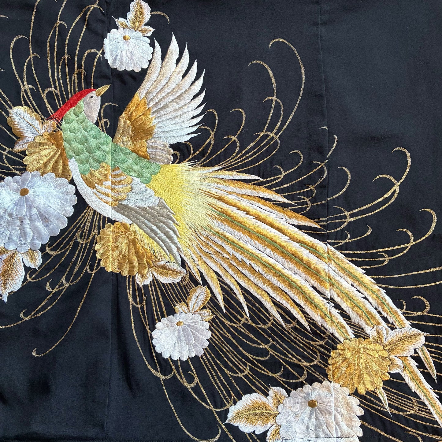 zivun Remade Kurotomesode Cushion Cover | Phoenix Embroidery Japanese Pattern Luxury Interior One-of-a-Kind 50x50cm【OLD FLIP】