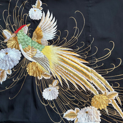 zivun Remade Kurotomesode Cushion Cover | Phoenix Embroidery Japanese Pattern Luxury Interior One-of-a-Kind 50x50cm【OLD FLIP】