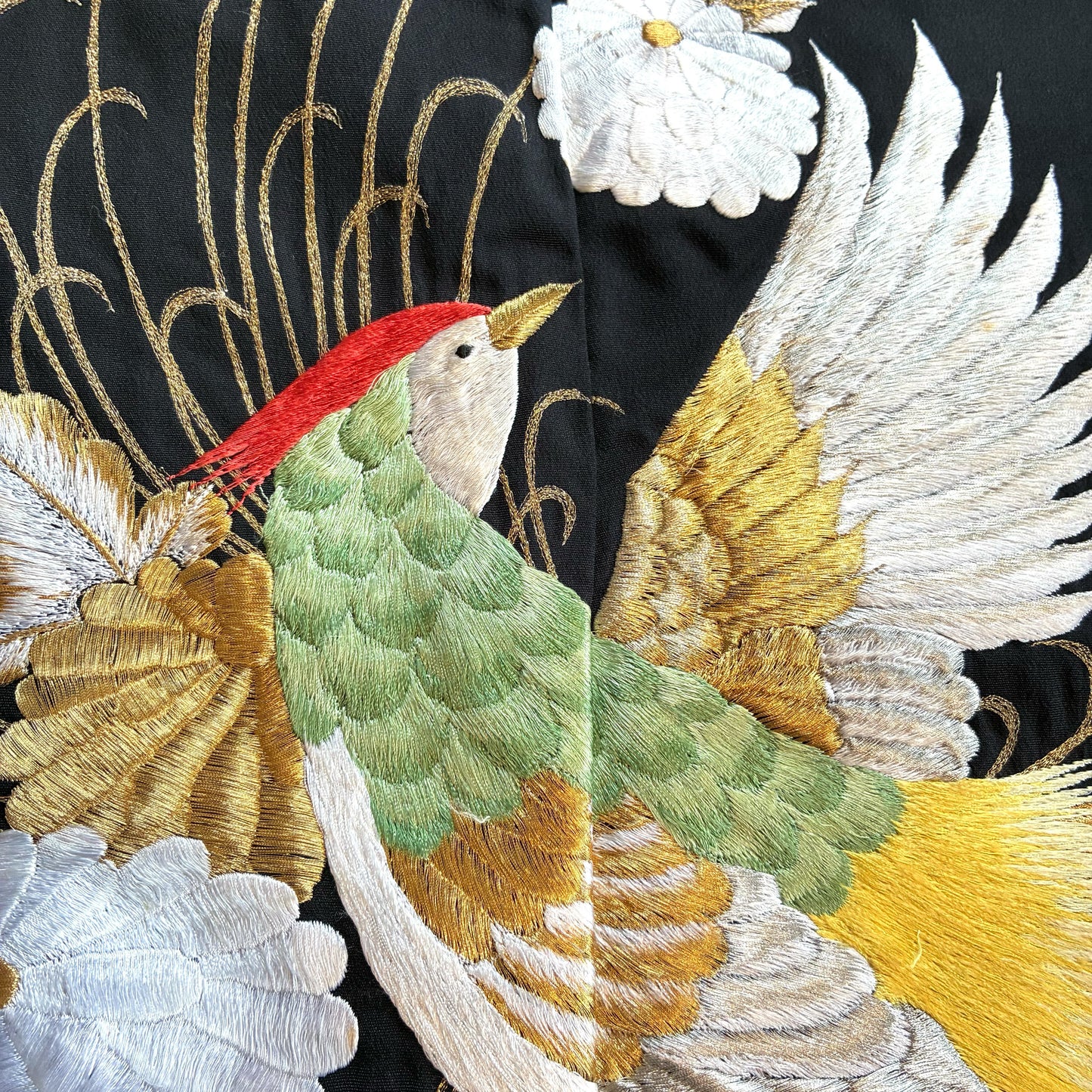 zivun Remade Kurotomesode Cushion Cover | Phoenix Embroidery Japanese Pattern Luxury Interior One-of-a-Kind 50x50cm【OLD FLIP】