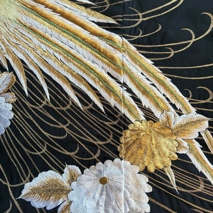 zivun Remade Kurotomesode Cushion Cover | Phoenix Embroidery Japanese Pattern Luxury Interior One-of-a-Kind 50x50cm【OLD FLIP】