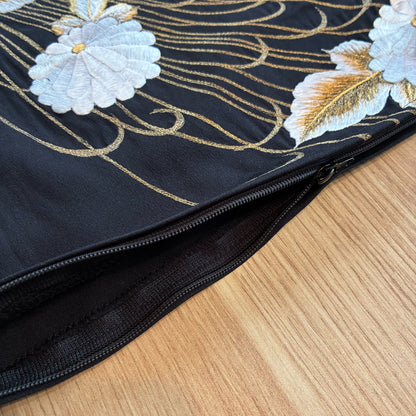 zivun Remade Kurotomesode Cushion Cover | Phoenix Embroidery Japanese Pattern Luxury Interior One-of-a-Kind 50x50cm【OLD FLIP】