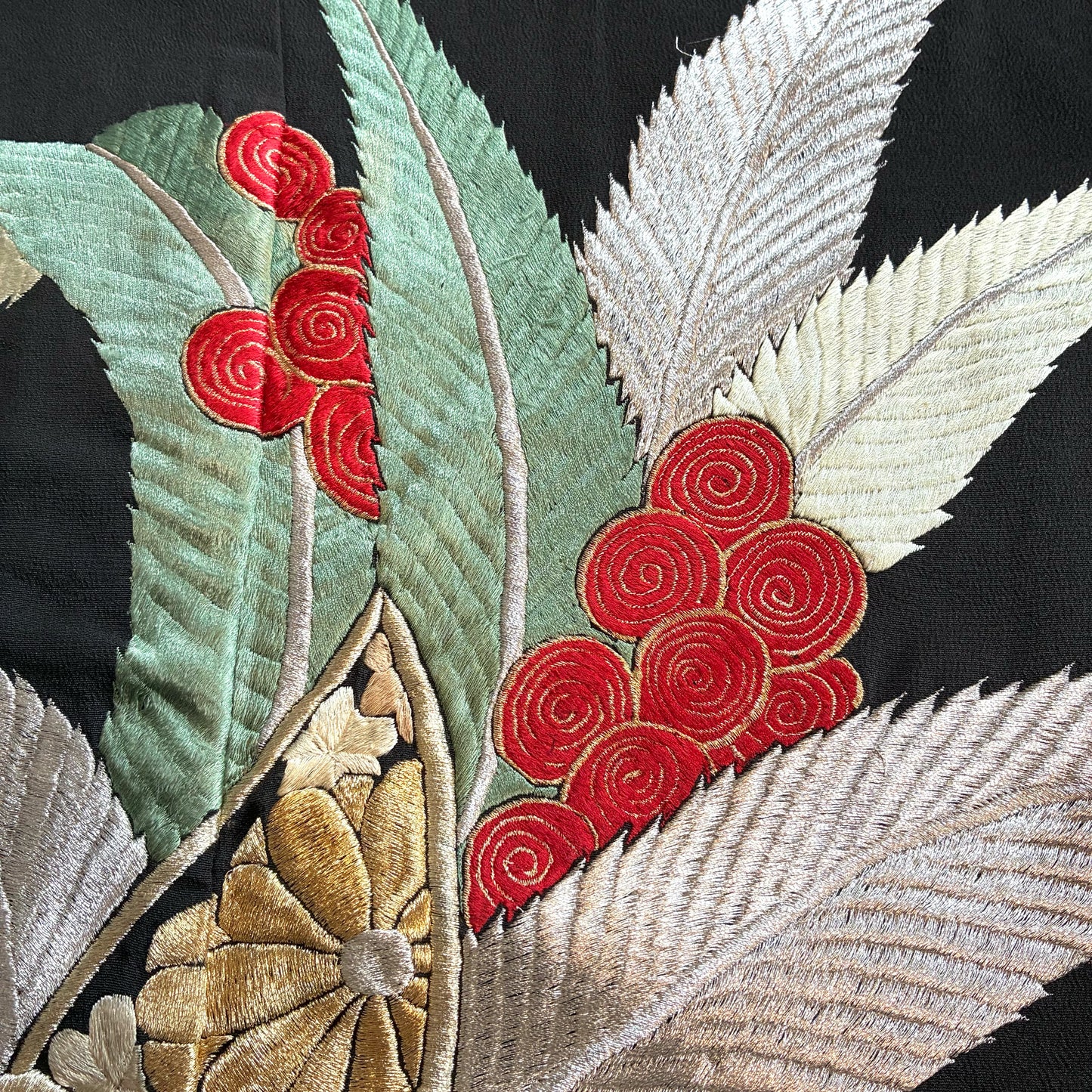 zivun Remade Black Tomesode Cushion Cover｜Gold Embroidery, Pine and Heavenly Bamboo Pattern, Japanese Modern, One-of-a-Kind, 50x50cm【OLD FLIP】