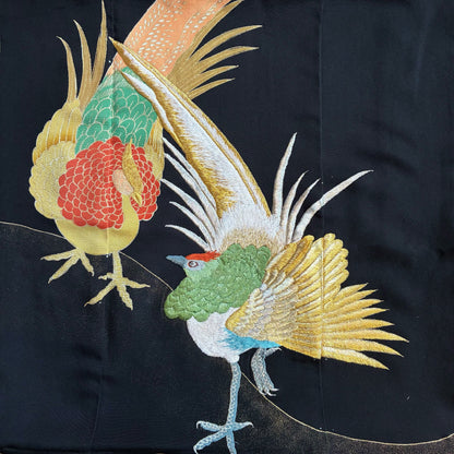 zivun Remade Kurotomesode Cushion Cover | Phoenix Embroidery Japanese Pattern Luxury Interior One-of-a-Kind 50x50cm 【OLD FLIP】