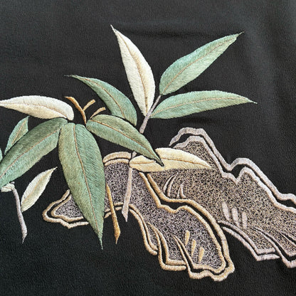 zivun Remade Black Tomesode Cushion Cover｜Gold Embroidery, Pine and Heavenly Bamboo Pattern, Japanese Modern, One-of-a-Kind, 50x50cm【OLD FLIP】