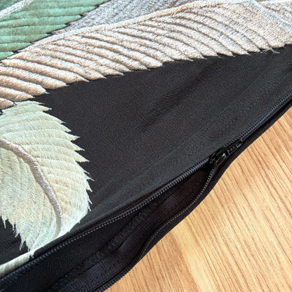 zivun Remade Black Tomesode Cushion Cover｜Gold Embroidery, Pine and Heavenly Bamboo Pattern, Japanese Modern, One-of-a-Kind, 50x50cm【OLD FLIP】