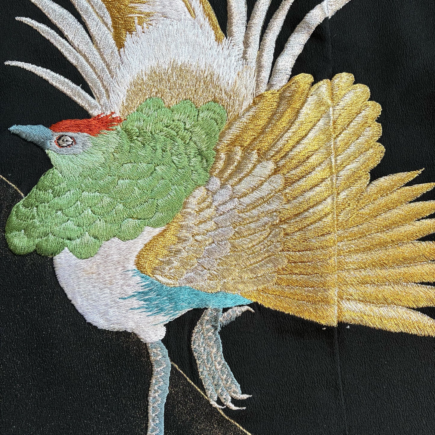 zivun Remade Kurotomesode Cushion Cover | Phoenix Embroidery Japanese Pattern Luxury Interior One-of-a-Kind 50x50cm 【OLD FLIP】