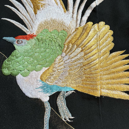 zivun Remade Kurotomesode Cushion Cover | Phoenix Embroidery Japanese Pattern Luxury Interior One-of-a-Kind 50x50cm 【OLD FLIP】