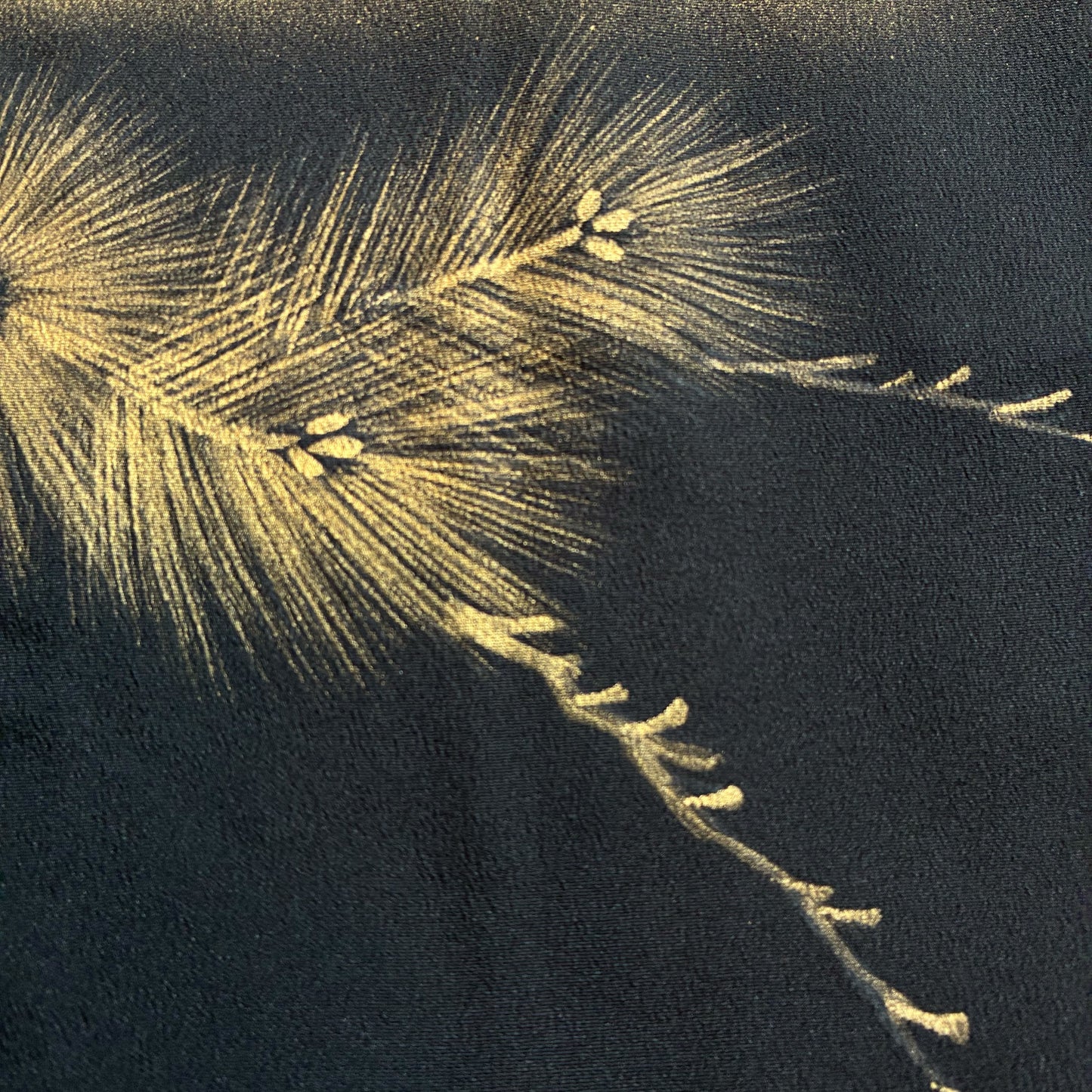 zivun Repurposed Black Tomesode Cushion Cover | Phoenix Embroidery, Gold Leaf Pine Pattern, Japanese Modern, One-of-a-kind, 50x50cm [OLD FLIP]