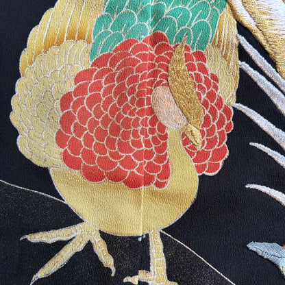 zivun Remade Kurotomesode Cushion Cover | Phoenix Embroidery Japanese Pattern Luxury Interior One-of-a-Kind 50x50cm 【OLD FLIP】