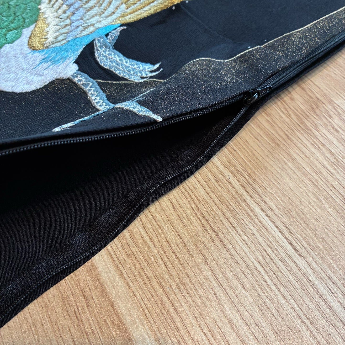zivun Remade Kurotomesode Cushion Cover | Phoenix Embroidery Japanese Pattern Luxury Interior One-of-a-Kind 50x50cm 【OLD FLIP】